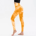 High-waisted tie-dye yoga leggings in orange and yellow with textured honeycomb fabric - S / Bottoms / Tie-dye Orange and White