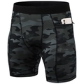 Pantalones cortos de compresión para hombre, diseño camuflaje con bolsillo de cremallera - Camuflaje Negro