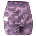 Women's purple camouflage high-waisted gym shorts with functional side pocket - XL / Purple Camouflage