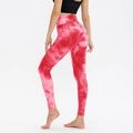 Women's high waist red tie-dye yoga leggings with honeycomb texture and scrunch butt lifting - S / Bottoms / Tie-dye Red and White