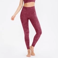 High-waisted burgundy printed yoga leggings with marble tie-dye pattern and slim fit - XL / Bottoms / Red
