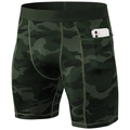 Pantalones cortos de compresión de camuflaje verde para hombre con bolsillo - Verde Camuflaje