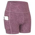 Purple tie-dye high waisted sports shorts with functional side pocket for phone - S / Purple Red Mottled