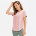 Women's light pink loose yoga t-shirt with side slit and breathable quick-dry fabric - S / Pink