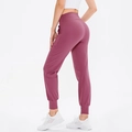 Damen Yoga Jogginghose mit hoher Taille in Altrosa und elastischen Bündchen - S / Merlot Rot