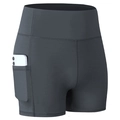 Women's high waisted dark grey athletic shorts with functional side phone pocket - XL / Dawn Gray