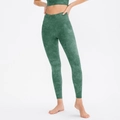 High-waist printed yoga pants in dark green marble texture with a body-shaping fit - S / Bottoms / Leaf Green