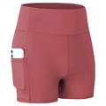 Short de yoga taille haute pour femme en rose foncé avec poche latérale pratique - L / Marron Mystère