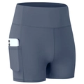 Women's high waist yoga shorts in blue-grey with a functional side pocket for phone - XL / Haze Blue