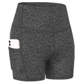Dark grey leopard print high-waisted fitness shorts with functional side phone pocket - L / Dark Gray Leopard
