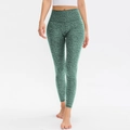 Women's high waist yoga leggings featuring dark green leopard print design - Green Leopard Print