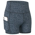 Damen Sport-Shorts mit hoher Taille, dunkelgrauem Leopardenmuster und praktischer Seitentasche - L / Hellgrau Leopard