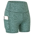 Pantaloncini yoga a vita alta da donna con stampa leopardata verde e tasca laterale - L / Leopardo Verde