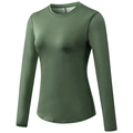 Women's olive green long sleeve yoga top featuring quick-dry fabric and slim fit design - L / Army Green