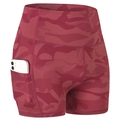 High-waisted red camouflage workout shorts with side pocket for phone storage - XL / Red Camouflage