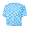 Top corto sportivo da donna con motivo a scacchi blu e bianchi in tessuto mesh traspirante - S / Scacchiera Blu