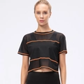 Top sportivo da donna in mesh nero con cuciture a contrasto arancioni brillanti - S / Nero-Arancione