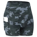 High-waist fitness shorts with camo print and side pocket for phone storage - XL / Dark Gray Camouflage