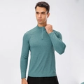 Heren sporttrui in turquoise gemêleerd design met korte rits voor hardlopen en fit - S / Pauwgroen