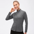 Giacca sportiva da donna grigio scuro con zip e trama mélange per yoga e corsa veloce - S / Grigio Misto