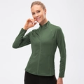 Slim fit long sleeve dark green sports jacket with zipper closure for yoga and running - S / Tops / Army Green