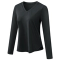 T-shirt yoga nera a maniche lunghe da donna con scollo a V in tessuto traspirante - S / Nero