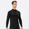 Zwarte slim fit sporthoodie voor heren met halve rits en sneldrogende ademende stof - S / Zwart