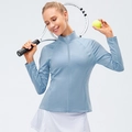 Women's light blue zip-up fitness jacket and white pleated skirt for tennis and yoga - S / Tops / Light Blue