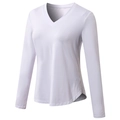 T-shirt yoga da donna a maniche lunghe color lavanda chiaro con scollo a V e bordo arrotondato - S / Bianco