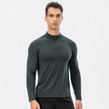 Heren slim-fit hardloopshirt met halve rits in donkergrijsgroen van stretchmateriaal - S / donkergrijs