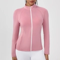Slim fit pink long sleeve workout jacket with zipper and pockets for women - S / Tops / Light Pink