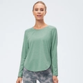 T-shirt sport femme manches longues vert clair séchage rapide et coupe ample - Vert Gris