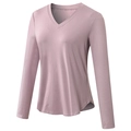Women's V-neck long sleeve yoga top in elegant dusty pink quick-dry fabric - L / Pink