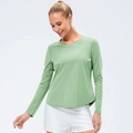 Light green long sleeve sports top for women, breathable fitness shirt for yoga running - XL / Green