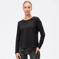 Women's black long sleeve yoga t-shirt with raglan sleeves and curved hem for fitness - S / Black