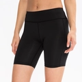 Women's black high-waisted yoga shorts with pockets for fitness and outdoor running - Black