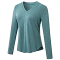 Top yoga da donna a maniche lunghe con scollo a V in blu verde melange e tessuto traspirante - S / Verde Pavone