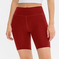 Pantaloncini da yoga bordeaux a vita alta per donna con tasca e vestibilità slim - S / Rosso