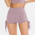 Women's high waist yoga shorts with side drawstring in elegant mauve purple color - 8/L / Bottoms / Light Purple