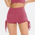 High-waisted yoga shorts for women in dark pink with adjustable side drawstrings - 4/S / Bottoms / Merlot Red