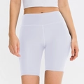 Women's high waist yoga shorts in lavender purple with side pockets for fitness - S / White