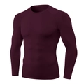 T-shirt de compression sport pour hommes bordeaux, haut de fitness ajusté manches longues - S / Bordeaux