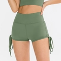 Women's high waist yoga shorts in morandi green with side drawstrings and tummy control - Army Green