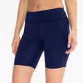 Women's high waist dark blue yoga shorts with elastic compression and side pockets - Navy Blue