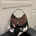 Borsa a mano in pelle scamosciata marrone e pelle nera con fibbia dorata e tracolla - caffè