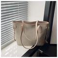 Detail of beige frosted tote bag showing suede texture and adjustable side drawstrings - Khaki Without Pendant