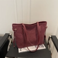 Vintage burgundy large-capacity faux suede tote bag for women commuting in 2025 - No Pendant / Burgundy