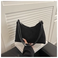 Detail of black jacquard corduroy crossbody bag with geometric texture and silver zipper - Black