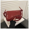 Minimalist dark red glossy patent leather underarm bag with gold metal hardware detailing - Red