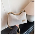 Woven winter crossbody bag in cream canvas with khaki leather straps and gold hardware - Khaki